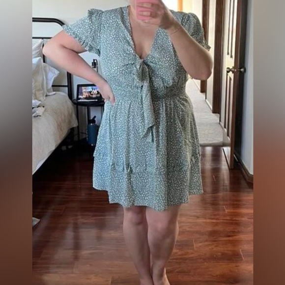 Simplee Plus Blue and White Leopard Print Dress Knot Front - Picture 3 of 7